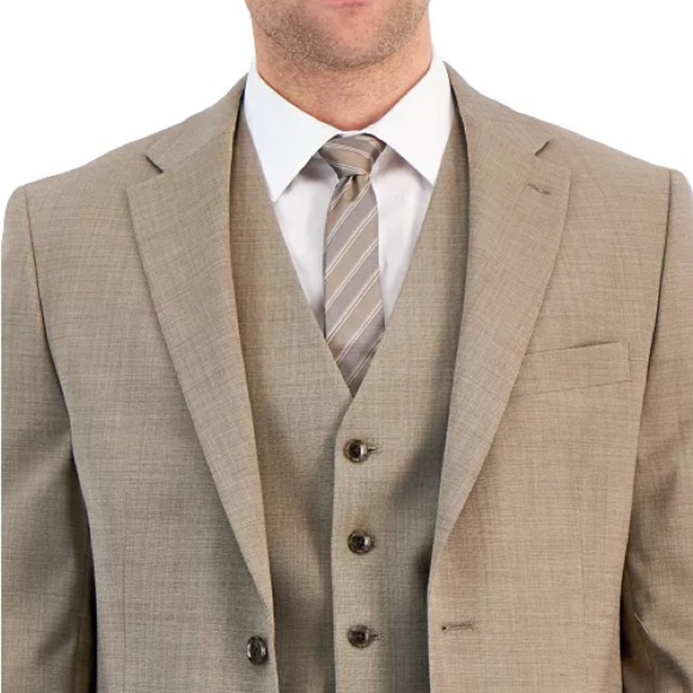 Tommy Hilfiger Men’s Dark Beige 100% Wool Suit ~ Jacket and Pant Set